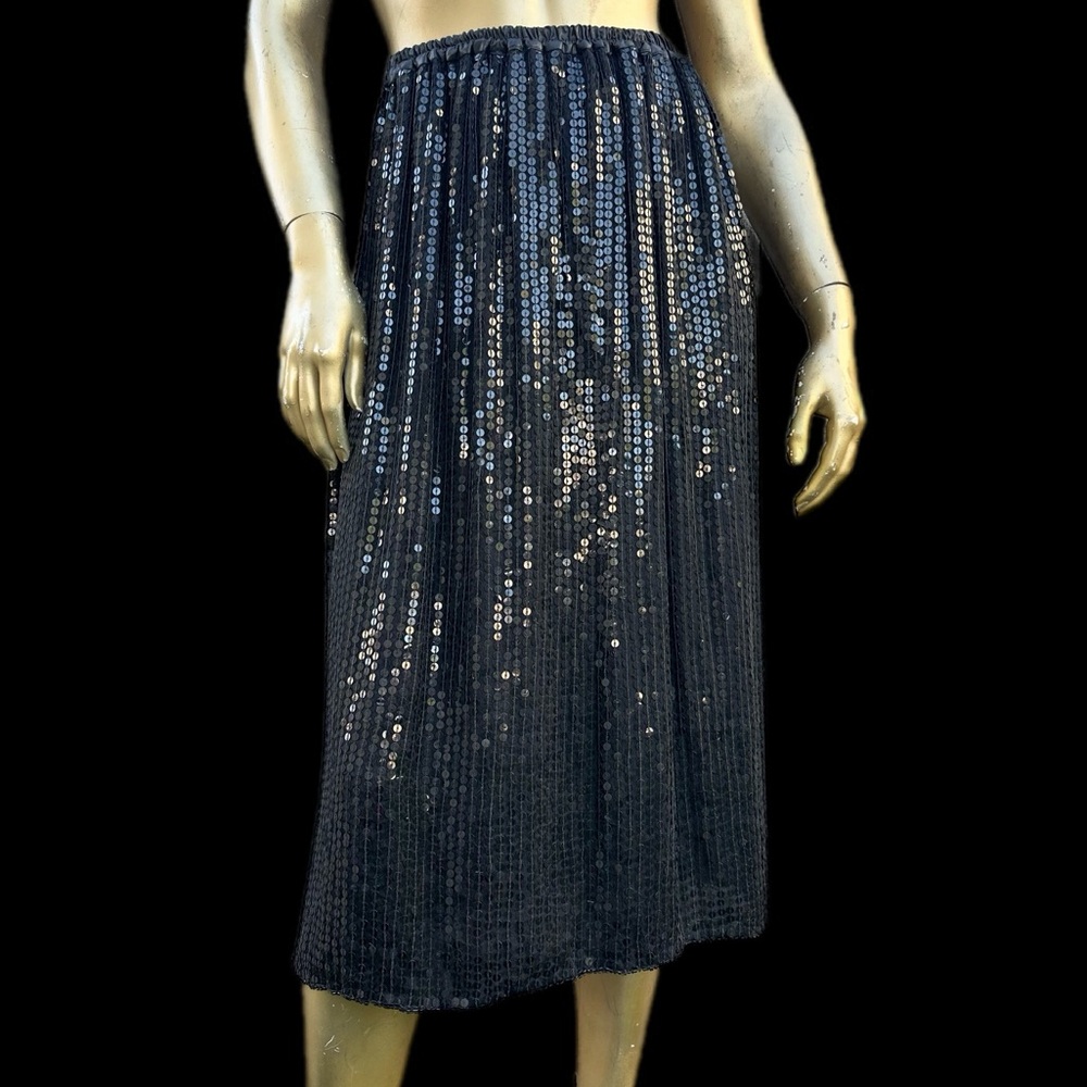 Unbranded vintage black sequins midi skirt (no tags) approx elastic waist